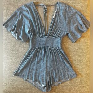 Audrey 3+1 blue/white dot low back deep V front romper size M fits like a S